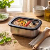 Roestvrijstalen lunchbox met glazen deksel “RILO”, 550 ml
