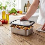 Roestvrijstalen lunchbox met glazen deksel “RILO”, 1100 ml